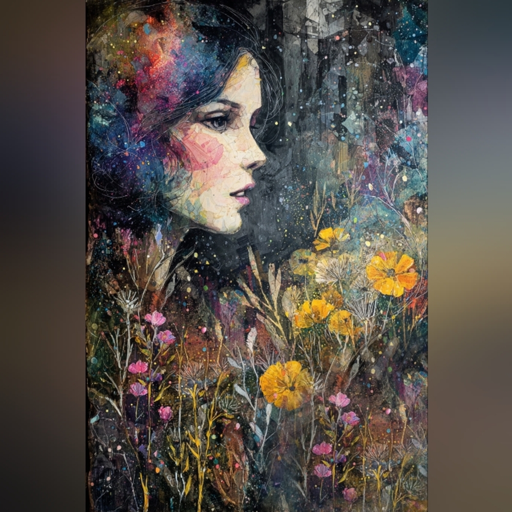 Beautiful Woman Print With Flowers